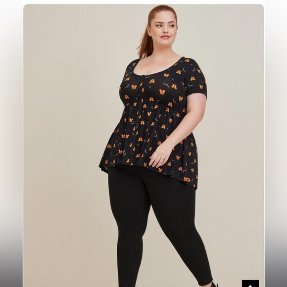 torrid Tops - Mickey Mouse pumpkin head Lehigh low hem baby doll shirt